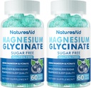 Glycinat de magnésium Gommies 1000mg - Supplément de potassium de magnésium sans sucre avec vitamine D, B6, CoQ10 pour calme d'humeur et de sommeil - 120 Gommies de bleuets -2 Pack
