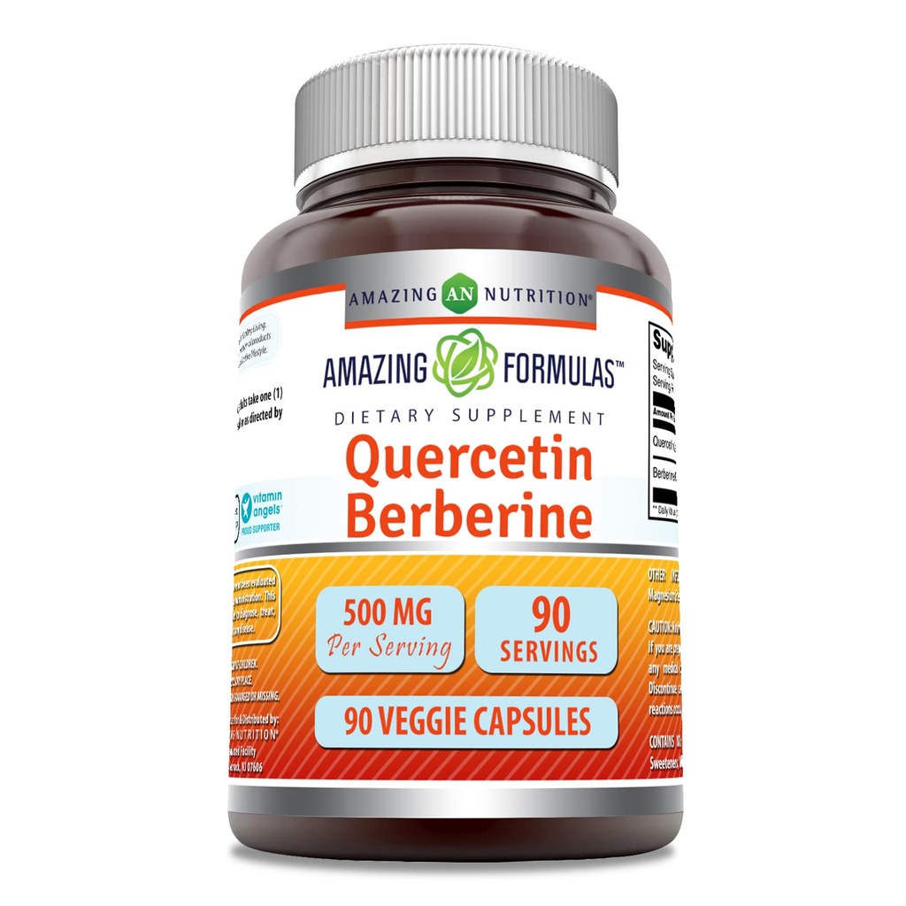 Formules étonnantes Quercetin Berberine - 250mg Berberine et 250mg Quercetin, 90 Capsules de Veggie Supplément de non-OGM.