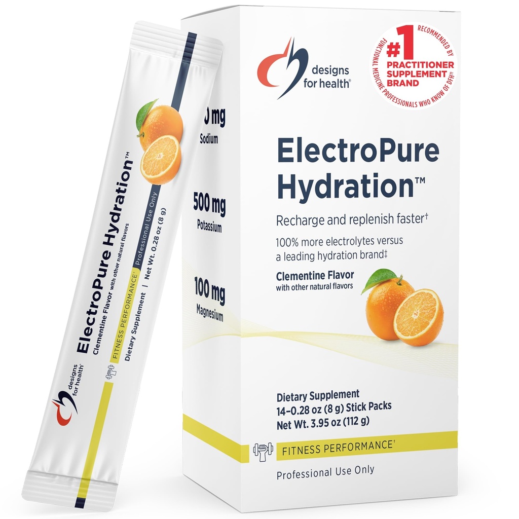 Conceptions pour les packs d'hydratation électropure santé, Clementine Saveur - Poudre d'électrolytes avec vitamine C, magnésium, zinc et potassium - avec édulcorant Stevia et Monk Fruit (14 packets de bâton)