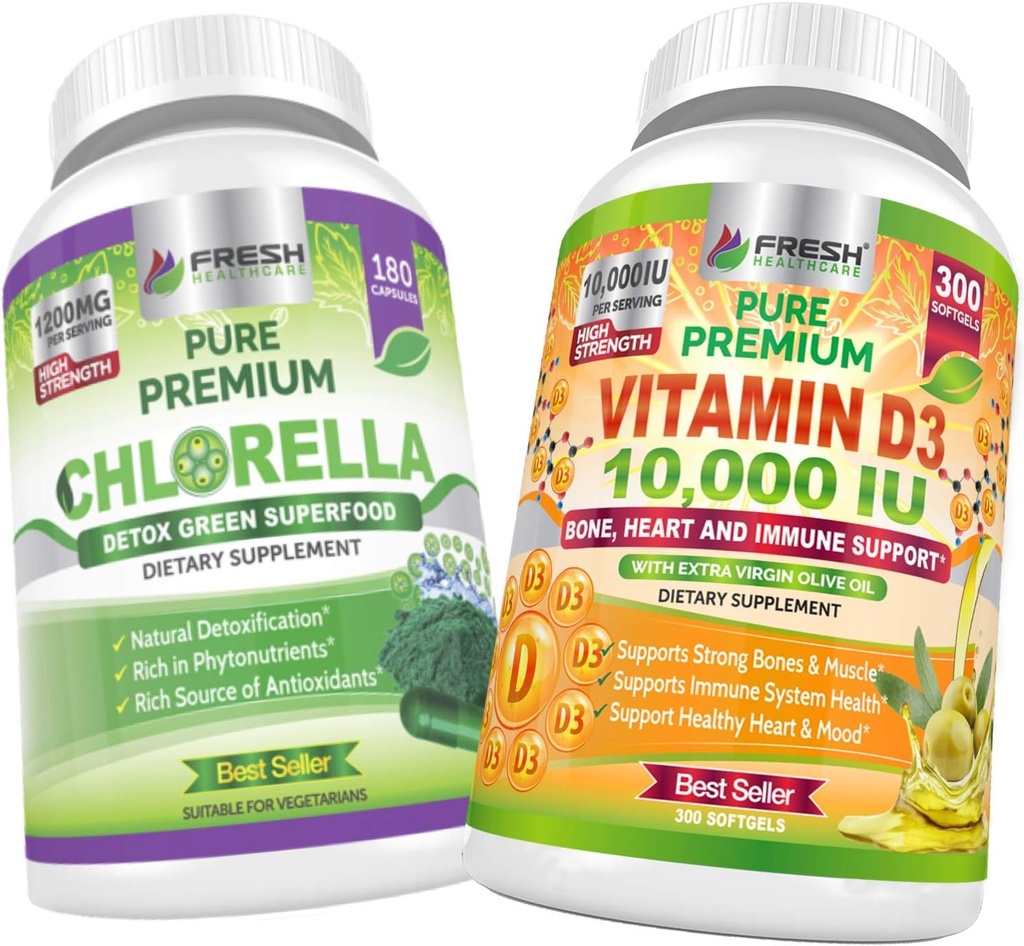 SOINS DE SANTÉ FRAIS Chlorella et vitamine D3 10 000 UI - lot