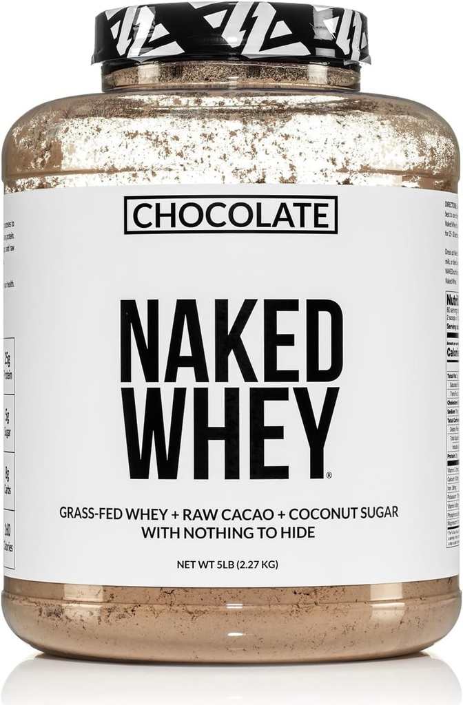 NAKED Whey Protein Supplement Powder, Chocolate, GMO Free, Soy Free, Gluten Free Aid Muscle Growth and Recovery 60 Servings, 5 Ib