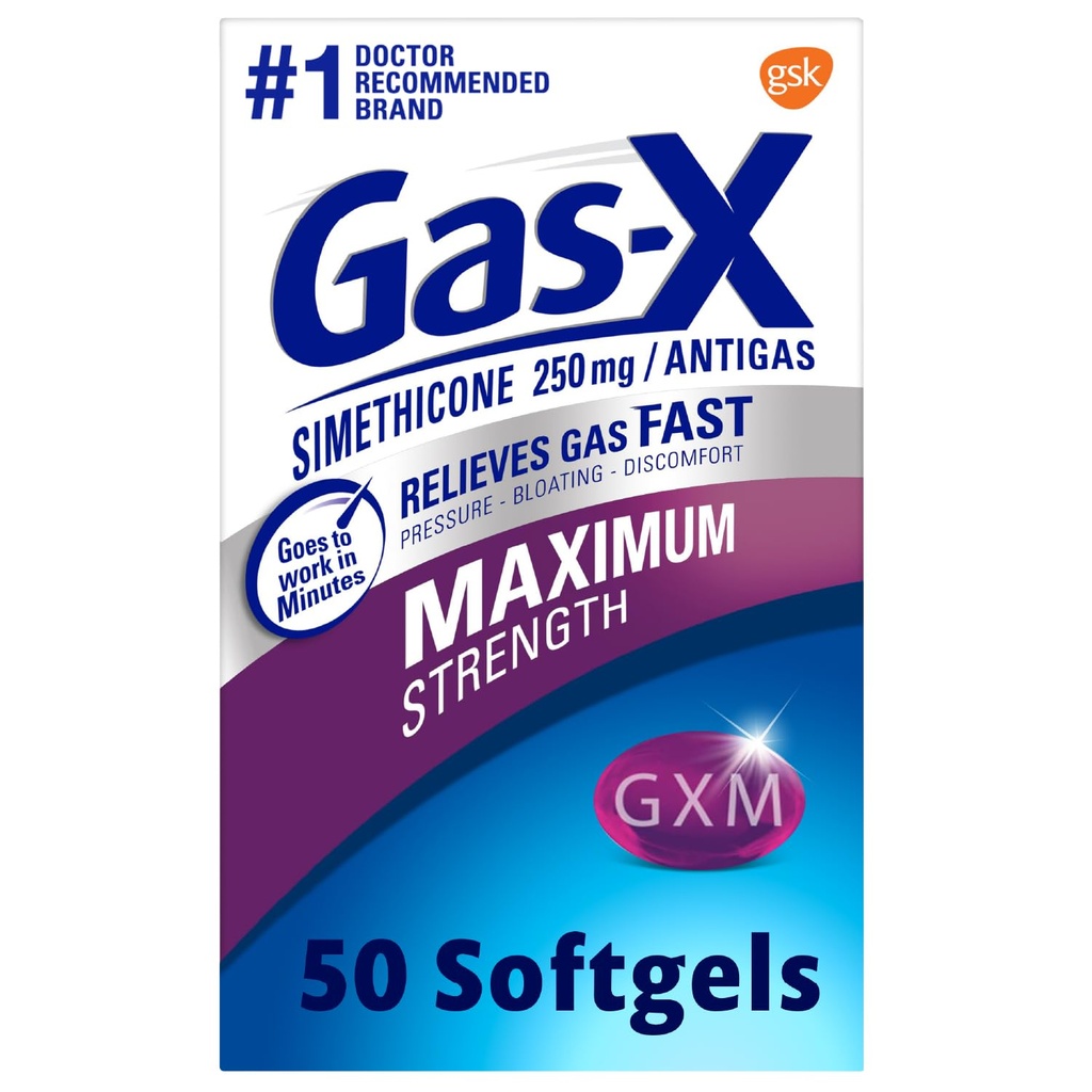 Gas-X Maximum Strength Gas Relief Softgels with Simethicone 250 mg for Bloating Relief - 50 Count