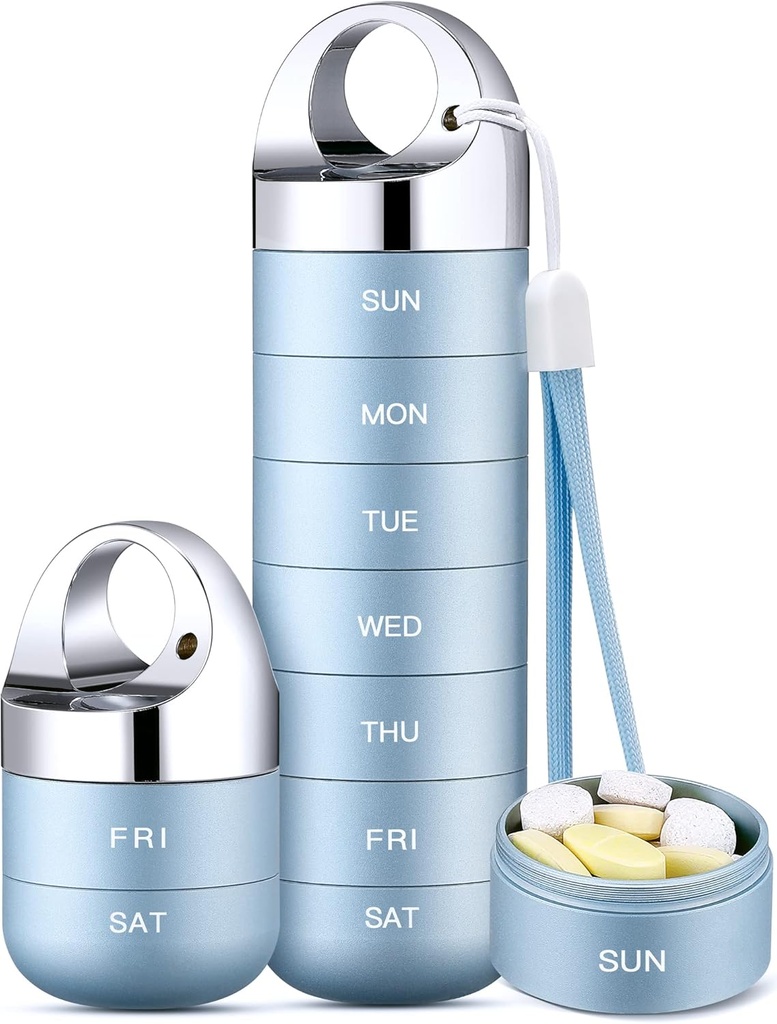 Zannaki Metal Travel Pill Organizer, Portable Waterproof Weekly Pill Box, Grand contenant de boîtier en alliage d'aluminium, BPA gratuit 7 jours de médecine quotidienne Organisateur pour la vitamine, huile de poisson, supplément
