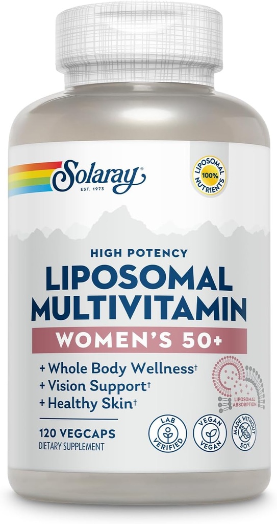SOLARAY Multivitamine liposomique pour les femmes 50 Plus, Absorption améliorée avec le fer, vitamine D, vitamine C, B12, Biotine et plus, Immunissance et santé des os, Vegan, 60 portions, 120 VegCaps
