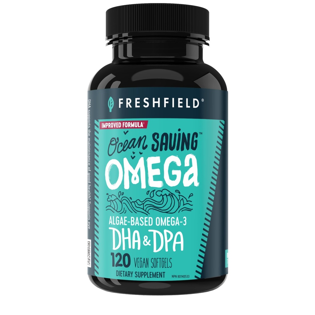 Omega, Algae Omega 3, supplément DHA, alimentation de 4 mois, source durable, niveaux les plus élevés de DHA par gélule (440 mg), avec/DPA