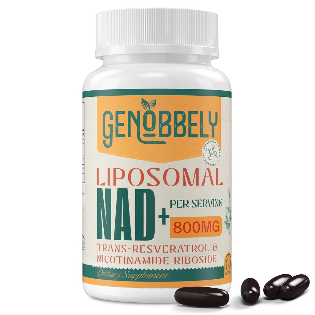 800 mg DNA liposomique + Supplément avec le riboside de Nicotinamide 200 mg, Trans-Resvératrol 100 mg - Vrai supplément NAD pour la réparation de l'ADN, le vieillissement en santé, la fonction cérébrale - 60 jours d'approvisionnement