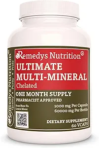 Remedy's Nutrition Ultimate Chélaté Multi Minéral, 1000mg, 60 Capsules Vegan Dietary Supplément