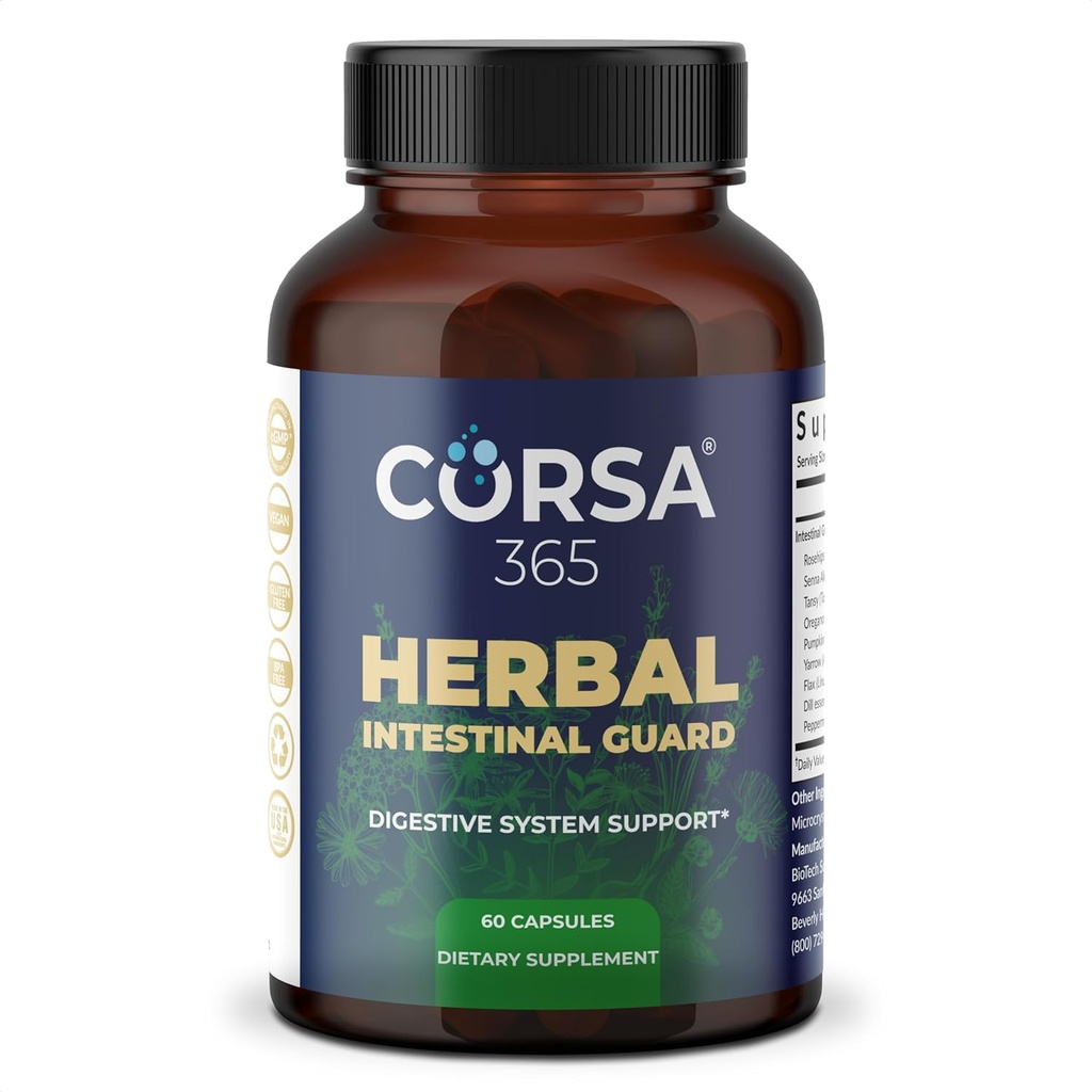 Soutien intestinal à base de plantes - Supplément pour la santé digestive, l'équilibre gustatif, le nettoyage des colonies et le renforcement immunitaire pour les hommes et les femmes - Complexe diététique avec formule biologique - 60 capsules