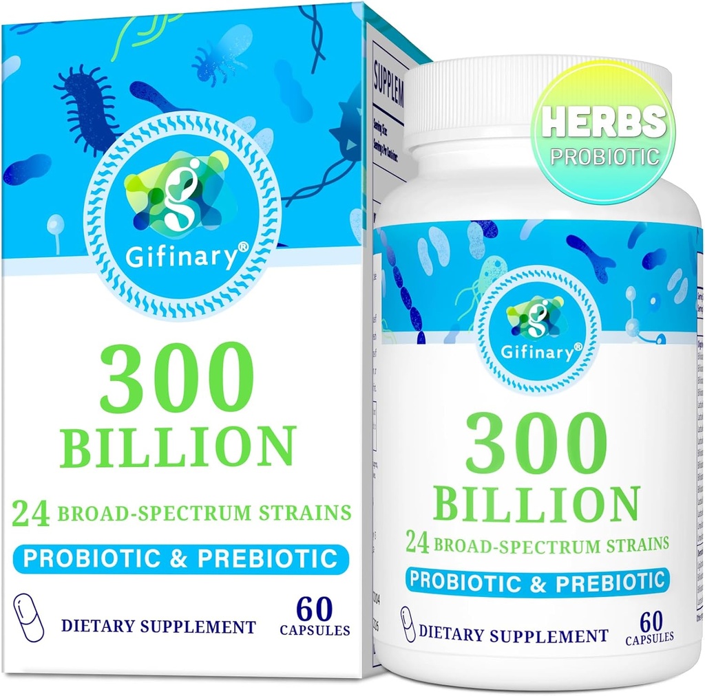 Probiotiques pour les femmes et les hommes - 300 milliards UFC, 24 souches Probiotiques + 15 herbes biologiques Prébiotiques pour la santé digestive, gustative, immunitaire, la constipation, la diarrhée et la santé de corps entier - 2 mois d'approvisionnement