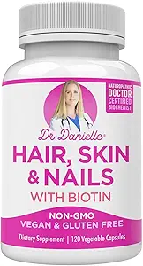 Doctor Danielle Peau de cheveux et ongles Vitamines pour les femmes et les hommes – Biotin 5000 mcg Supplément pour soutenir la croissance normale des cheveux et la peau Glowing, Eau de coco biologique, Phytocéramides de riz