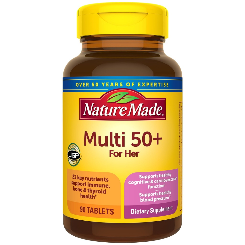 Multivitamines faites pour les femmes 50+ Pas de fer, Multivitamines pour les femmes 50 Plus, Soutien nutritionnel quotidien, Multivitamines faites pour la nature, 90 comprimés, 90 jours d'approvisionnement