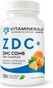 Vitamineerals® Z D C, Zinc Complex 50mg de vitamine D3 250mcg de vitamine C 500mg de gingembre de Lysine de Lysine de Turmeric de Capsules végétariennes de 120 portions