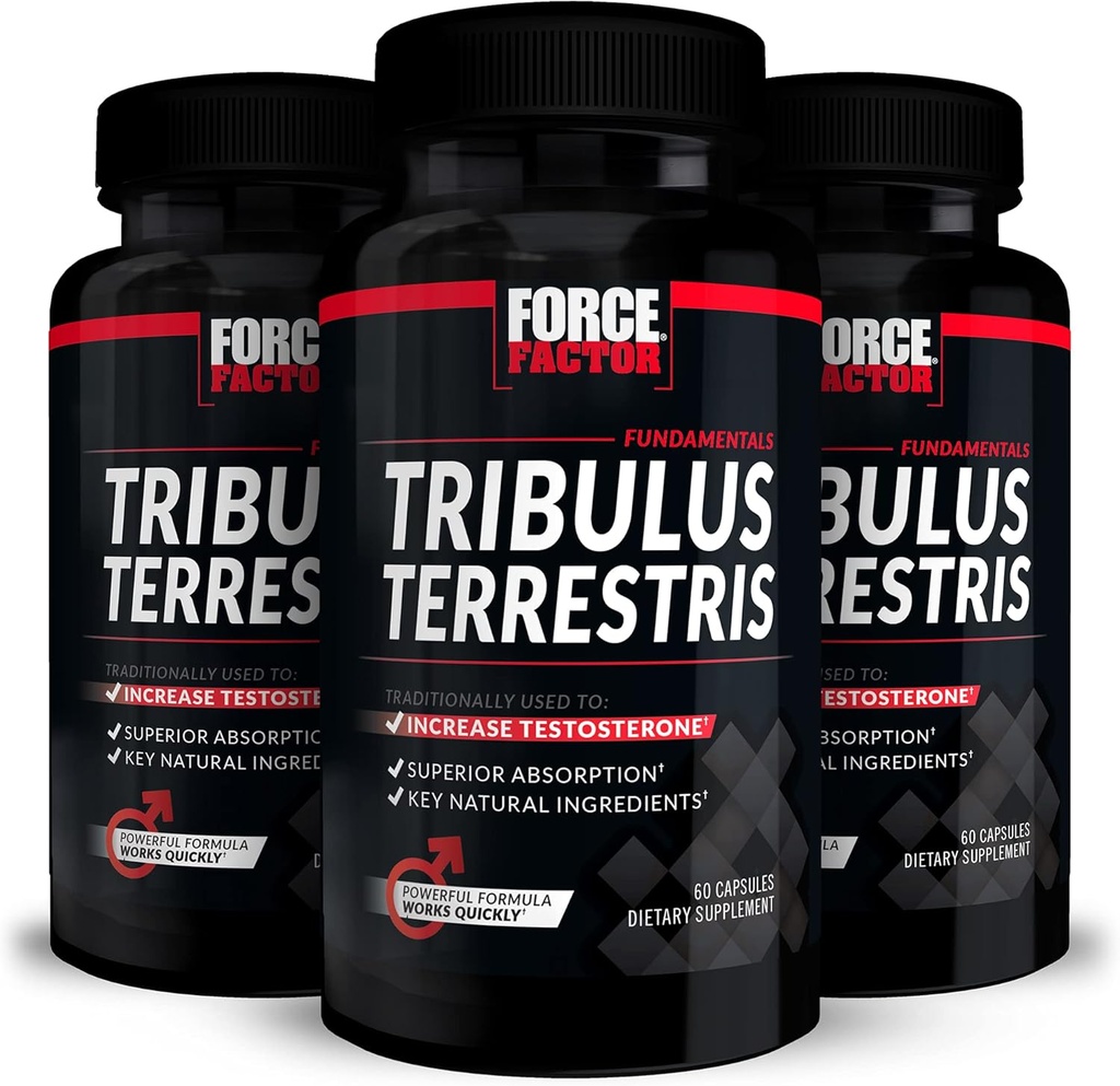 FORCE FACTOR Tribulus Terrestris pour hommes, 3-Pack, Tribulus Testostérone Booster pour hommes, Supplément Vitalité Homme, Extrait de Tribulus et ingrédients naturels pour Absorption Supérieure, 1000mg, 180 Capsules