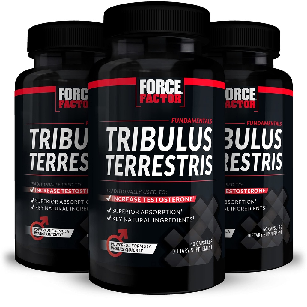 FORCE FACTOR Tribulus Terrestris pour hommes, 3-Pack, Tribulus Testostérone Booster pour hommes, Supplément Vitalité Homme, Extrait de Tribulus et ingrédients naturels pour Absorption Supérieure, 1000mg, 180 Capsules