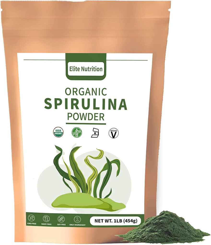La poudre de spiruline biologique, non-OGM, certifiée USDA, la superalimentation verte stimule l'énergie, riche en protéines, minéraux, antioxydants et vitamines, 1 lb