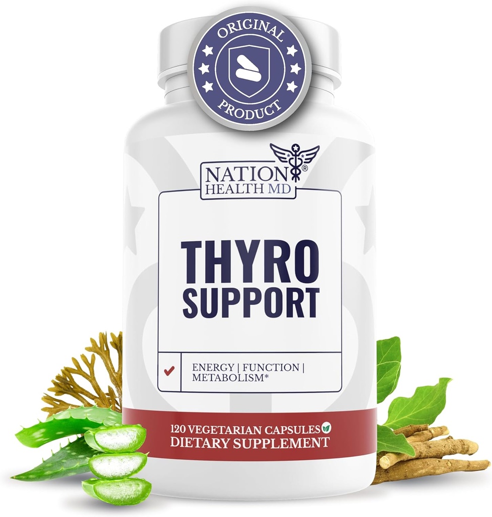 Thyro Support - Supplément Thyroïde avec Sélénium, Bladderwrack et Zinc - Santé Thyroïde pour les femmes et les hommes - Vegan, non OGM, sans gluten - 120 capsules