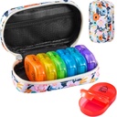Serfeymi Weekly Travel Pill Organizer 2 fois par jour AM PM Upgraded Rainbow Pill Box 7 Day with Portable Zipper Toile Pill Case, Organisateur de médecine pour les pilules, vitamines, huiles de poisson - Bloom 01