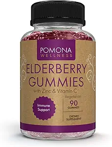 Pomona Wellness Gummy avec du zinc et de la vitamine C pour l'immuno-support 3-1 Supplément de gummy à la roquette noire pour les enfants et les adultes, Vegan, 90 Gummy