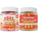 Gommies de vitamine D3 K2 sans sucre avec calcium, citrate de magnésium, gommes de supplément de vitamine C + berbère, avec berbère liposomique et HCI berbère, calcium, magnésium