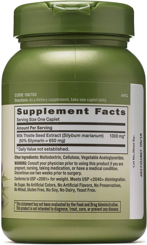GNC Herbal Plus Thistle de lait 1300mg, Twin Pack, 60 Caplets Chaque, soutient foie sain
