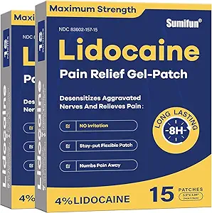 Sumifun 4% Patches de Lidocaïne Force maximale - 30 Compte Pattes de soulagement de la douleur pour le dos, l'épaule, l'orme, le genou, le muscle et les articulations - Produits de soulagement de la douleur du bas du dos - Pattes de douleur Force maximale Lidocaïne