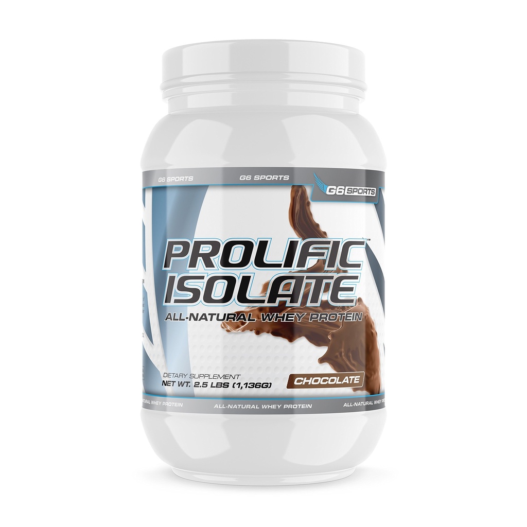 G6 Sports Nutrition Prolifique Isolé tout naturel Isolé aux protéines de lactosérum (sans gluten, sans lactose, sucré par Stevia, 25g de protéines, 100 calories) – pot de 2,5 lb – chocolat