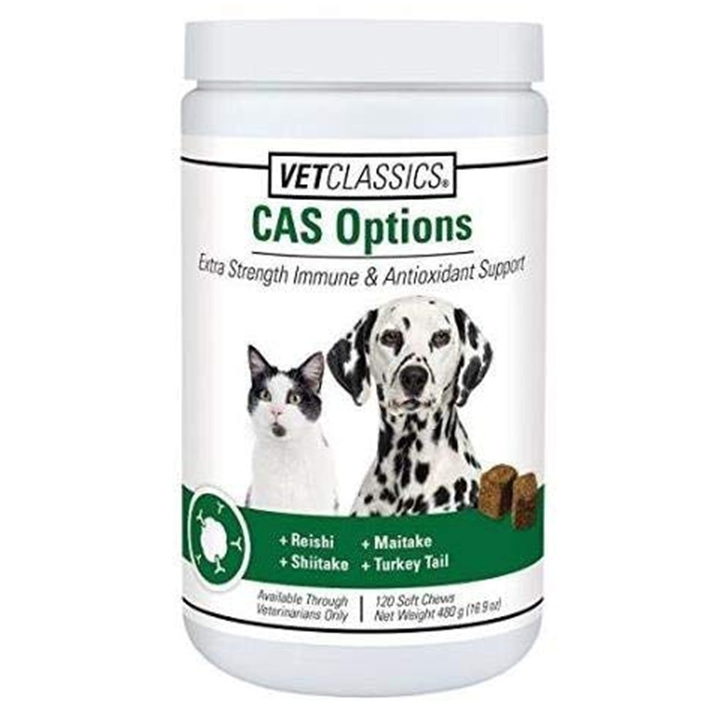 Vet Classics CAS Options Extra Strength Immune Support pour chiens, chats – Supplément santé pour animaux de compagnie, soin antioxydant pour chiens – Extra-Strength Dog Complement Formula – 120 Soft Chews