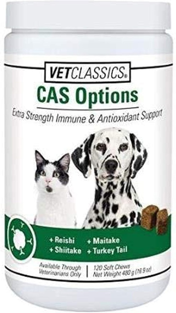 Vet Classics CAS Options Extra Strength Immune Support pour chiens, chats – Supplément santé pour animaux de compagnie, soin antioxydant pour chiens – Extra-Strength Dog Complement Formula – 120 Soft Chews