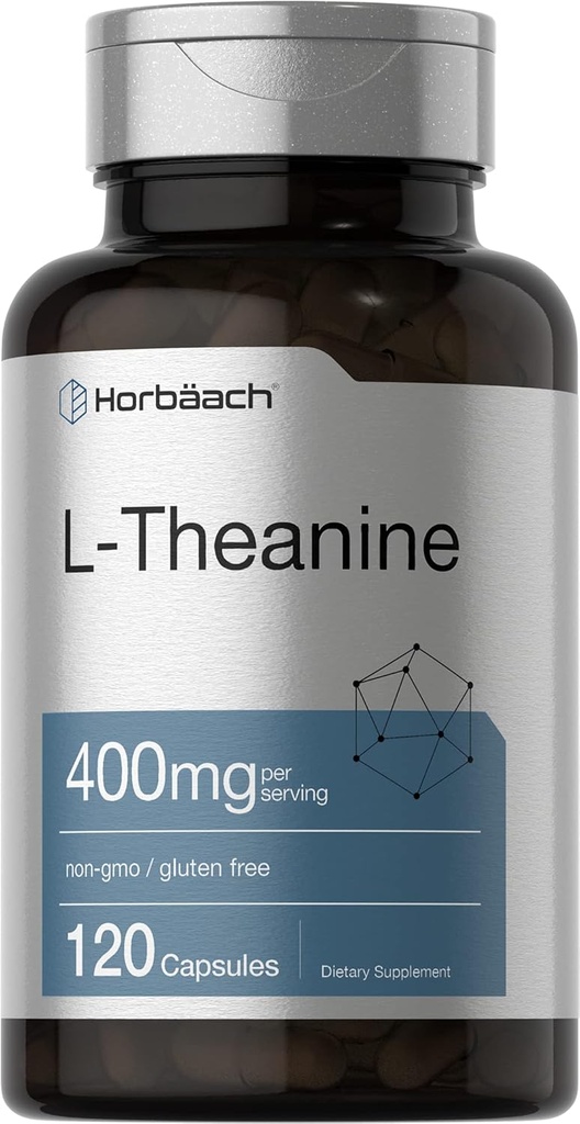 Horbäach L-Theanine Supplément , 400mg , 120 capsules en poudre , sans OGM et sans gluten