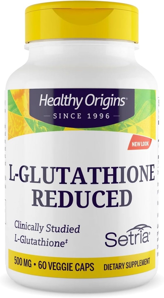 Origines saines L-glutathion 500 mg (Sétria, non-OGM, sans gluten, antioxydant, soutien immunitaire, soutien de la peau), 60 capsules de légumes