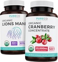 Économisez 4 $ (12 % de rabais) - Mind & Body Bundle - Concentrate de canneberges organiques (50:1 Concentrate - équivaut à 25 000mg de canneberges fraîches) et Manille de lions biologiques (10:1 Extrait - équivaut à 10 000mg de champignons)