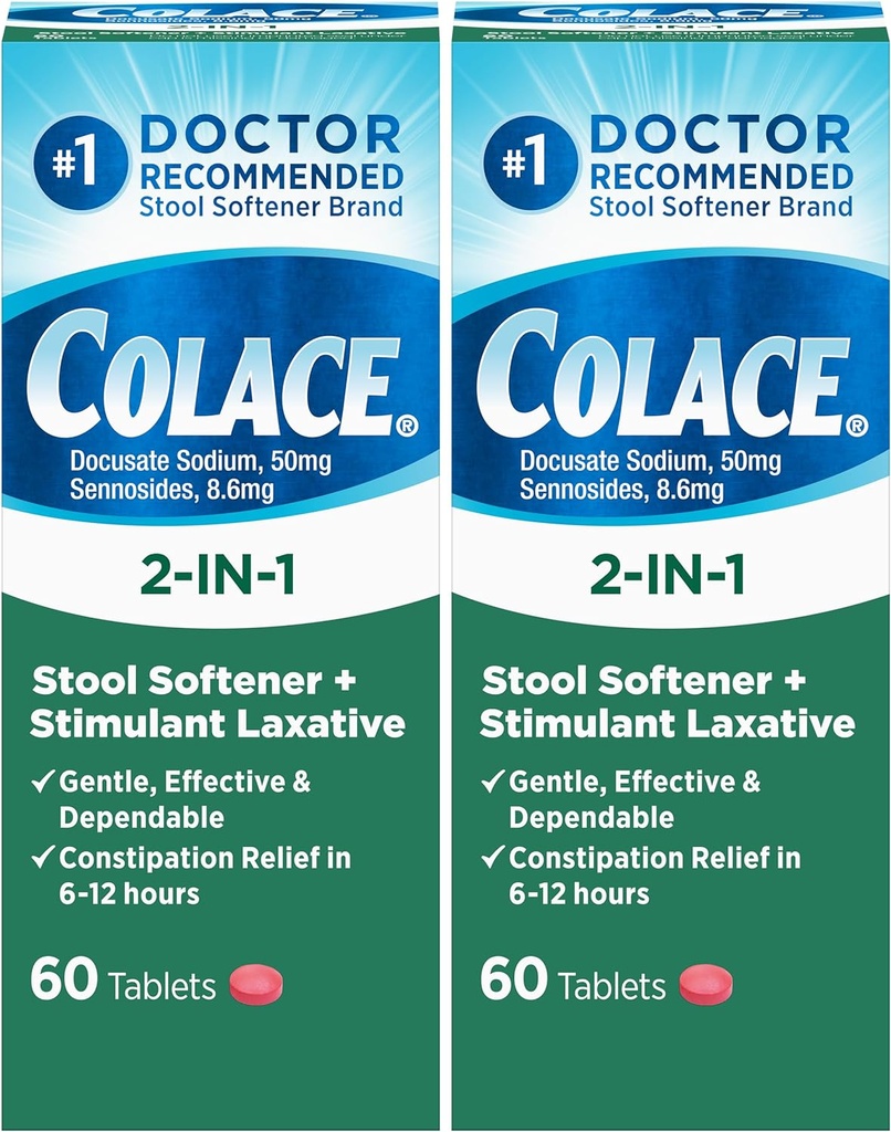 Laxatif stimulant pour un soulagement doux de la constipation efficace, sennosides Docusate de sodium Plus, 60 comtes (paquet de 2)