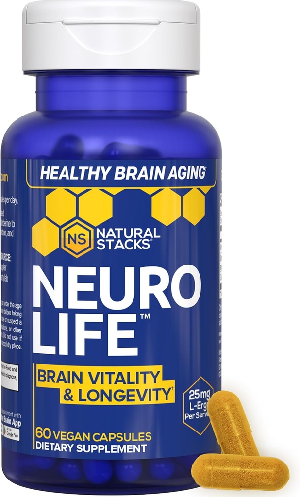 Supplément Longévité NeuroLife - 500mg Taurine & 400mg Supplément Berberine - MitoPrime L-Ergothioneine testé cliniquement - Soutien du cerveau pour la vitalité cognitive - 60 capsules Berberine