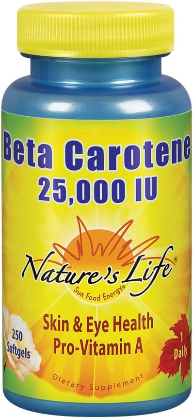 La vie de la nature Beta Carotène 25 000 UI Aide à soutenir la santé immunitaire Fonction et santé de la peau et des yeux
