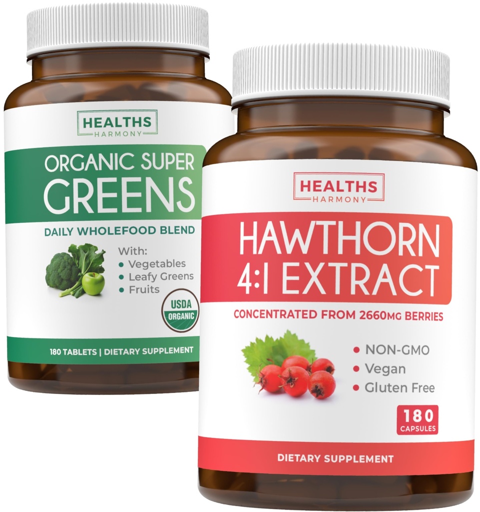 Super Greens & Hawthorn Extract (3-Meth Supply) Super Berry Blend Bundle de poudre de Super Greends Biologique - Superfood Complete & Hawthorn Berry 4:1 Extrait - Extrait haute résistance (180 Capsules)