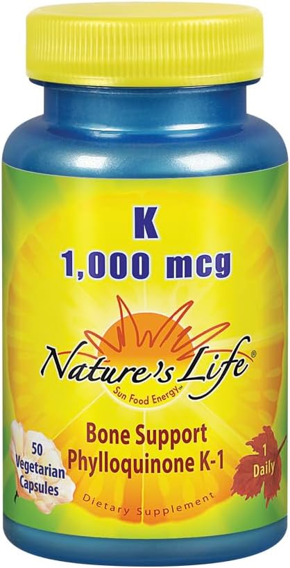 Nature's Life Vitamin K 1000mcg | Phylloquinone K-1 Supplement, Healthy Bones & Cardiovascular Support | 50CT