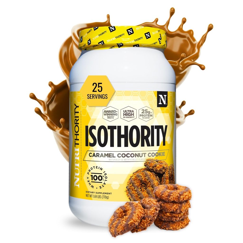 Isothority Whey Protein Isolate, Caramel Coconut Cookie, 2 lb - Acides aminés à chaîne ramifiée ultra absorbants (BCAA) poudre avec 25g par portion, faible teneur en glucides - construire des muscles et accélérer la récupération