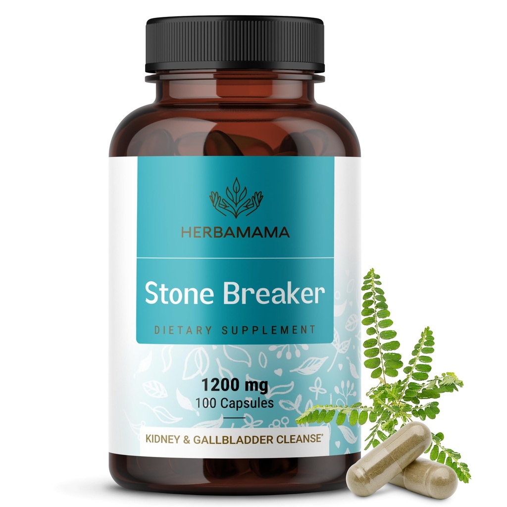 HERBAMAMA Chanca Piedra Stone Breaker Capsules 1200mg - Breaker de pierre de rein, Gallbladder Cleanse & Urinary Tract Support - Vegan, Supplément de rein non-OGM