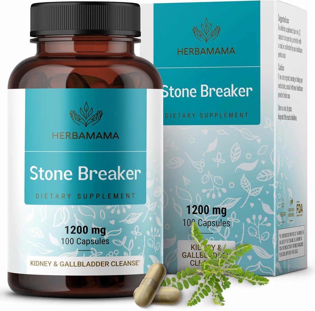 HERBAMAMA Chanca Piedra Stone Breaker Capsules 1200mg - Breaker de pierre de rein, Gallbladder Cleanse & Urinary Tract Support - Vegan, Supplément de rein non-OGM