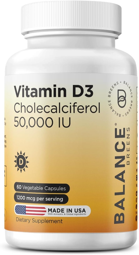 Balancebreens Vitamine D3 50 000 UI, 60 Capsules de légumes - haute puissance, soutient la santé immunitaire et osseuse - hebdomadaire une fois
