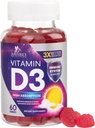 Vitamine D3 Gummy 5000 UI (125 mcg) - Supplément alimentaire Vitamines D pour les femmes et les hommes - os, dents, muscles et immunitaires, haute puissance VIT D3 Nature non-OGM et sans gluten - 60 gummes