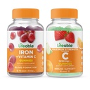 Fer Lifeable avec Vitamine C + Vitamine C 1050mg, Gummies Bundle - Grande dégustation, supplément de vitamine, sans gluten, sans OGM, gummy à croquer