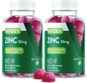 VITEEY Gommies de zinc pour les hommes et les femmes - Suppléments de zinc 50mg - Immune Boost & Skin Health - Vegan, sans gluten - 120 Compte