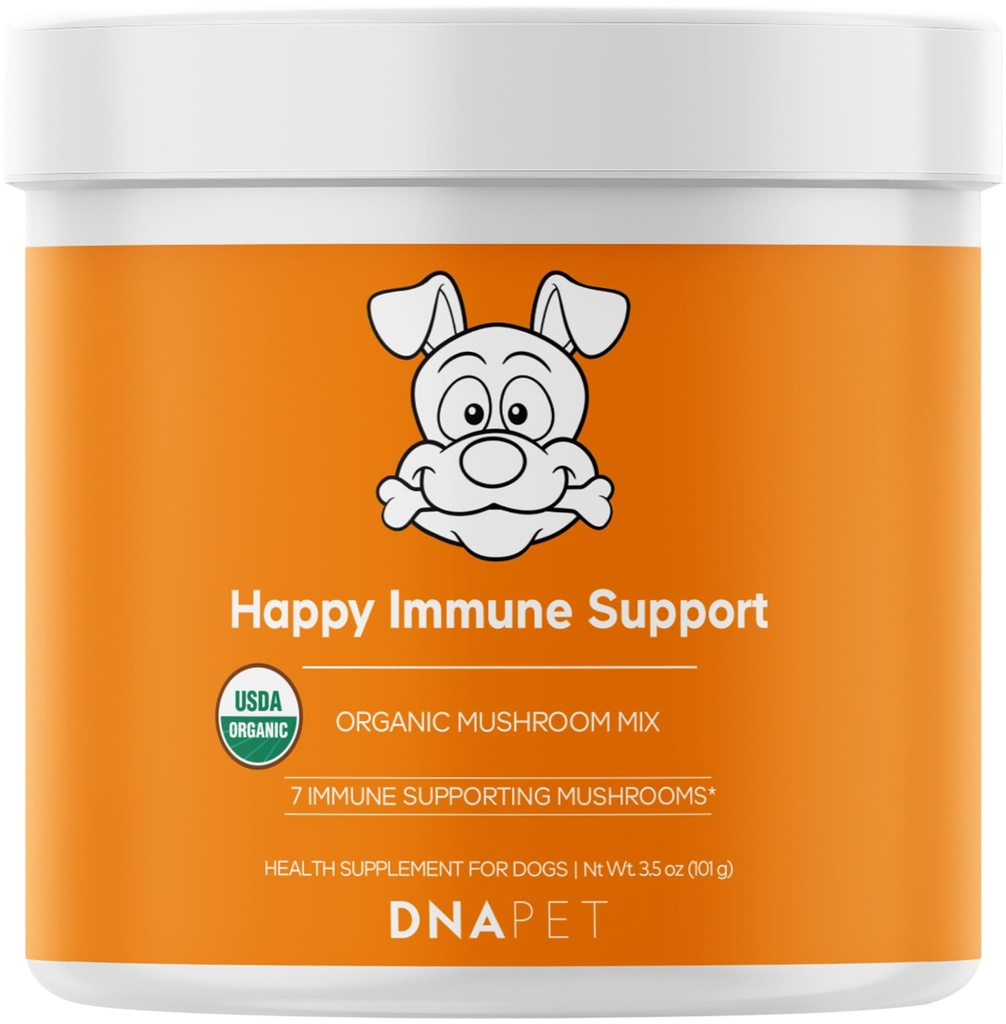 Happy Immunity USDA Certified Bio Mushroom Complex for Dogs, Cordyceps bio Shiitake Reishi, supplément en poudre de mélange de champignons végétalien Canine, mélange de champignons avancé, non-OGM, 3,5 oz