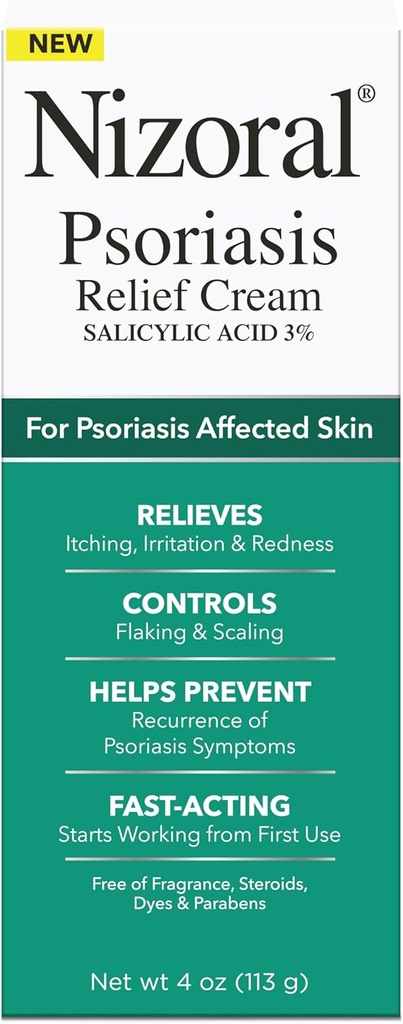 Crème de soulagement du psoriasis nizoral-soulage les démangeaisons, l'irritation et la rougeur et les contrôles Flaking et l'écaillage avec la médecine de la force maximale (acide salicylique 3%), 4 Fl Oz