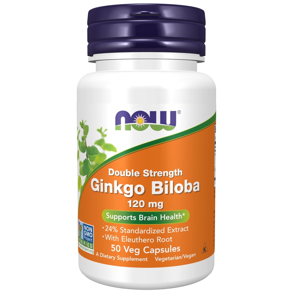 MAINTENANT compléments alimentaires, Ginkgo Biloba 120 mg, double résistance, projet non-OGM vérifié, 50 capsules de Veg