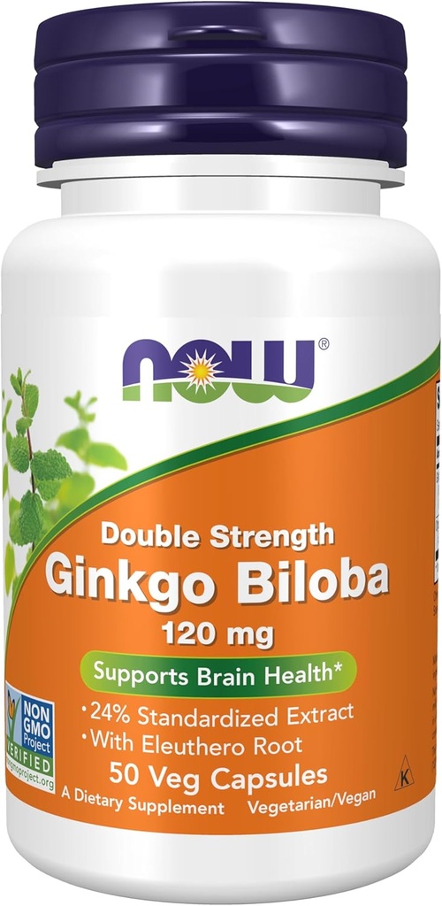 MAINTENANT compléments alimentaires, Ginkgo Biloba 120 mg, double résistance, projet non-OGM vérifié, 50 capsules de Veg