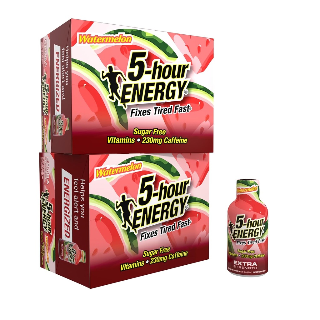 5 heures ENERGY Extra Strength Energy Shot, Watermelon Flavor (1.93 oz. - 24 Compte) Calories sans sucre et zéro, B-Vitamines et acides aminés, 230mg Caffeined Energy Shot, complément alimentaire