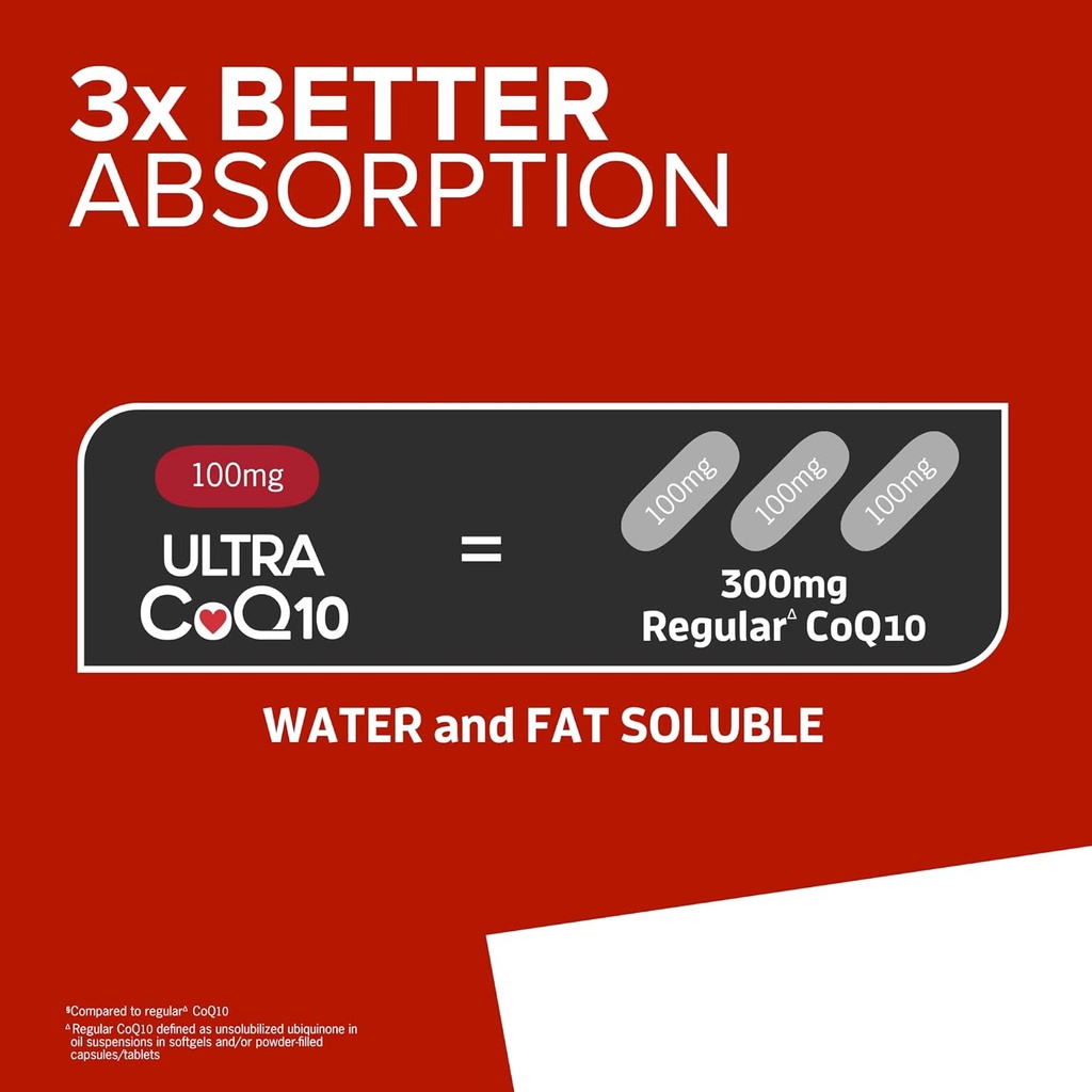Qunol CoQ10 100mg Softgels Ultra 3X Better Absorption Coenzyme Q10 Supplements - Antioxidant Supplement for Vascular and Heart Health & Energy Production - 2 Month Supply - 60 Count (Pack of 2)