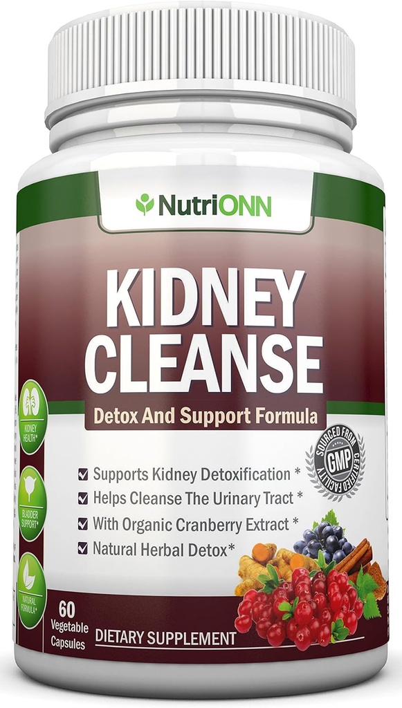 KIDNEY CLEANSE - Détox et support pour les urines, les peaux et les reins - Toute la formule de supplément naturel à base de plantes avec canneberge biologique, Astragalus, Turmeric, Goldenrod, Gravel Root, Juniper et plus